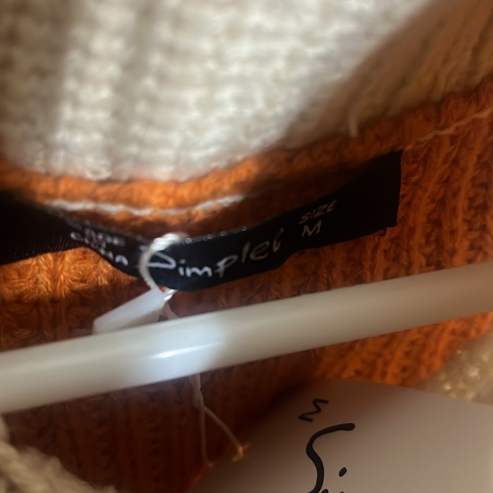 Simplee Apparel Cream and Orange Cowl Neck Sweater - Picture 5 of 7